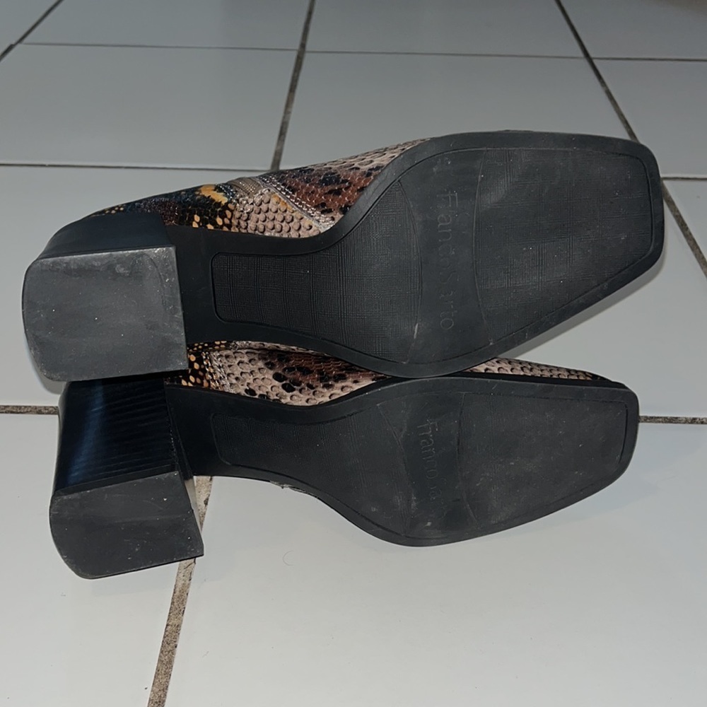 Franco Sarto Snakeskin Block Heel Square Toe Generous Bootie. - Picture 11 of 14